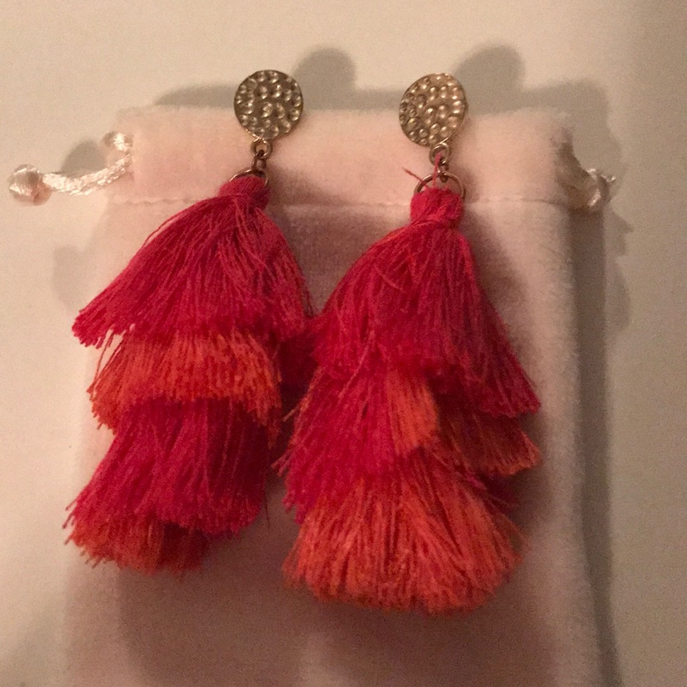 Hot Pink Tassle Fringe Earrings